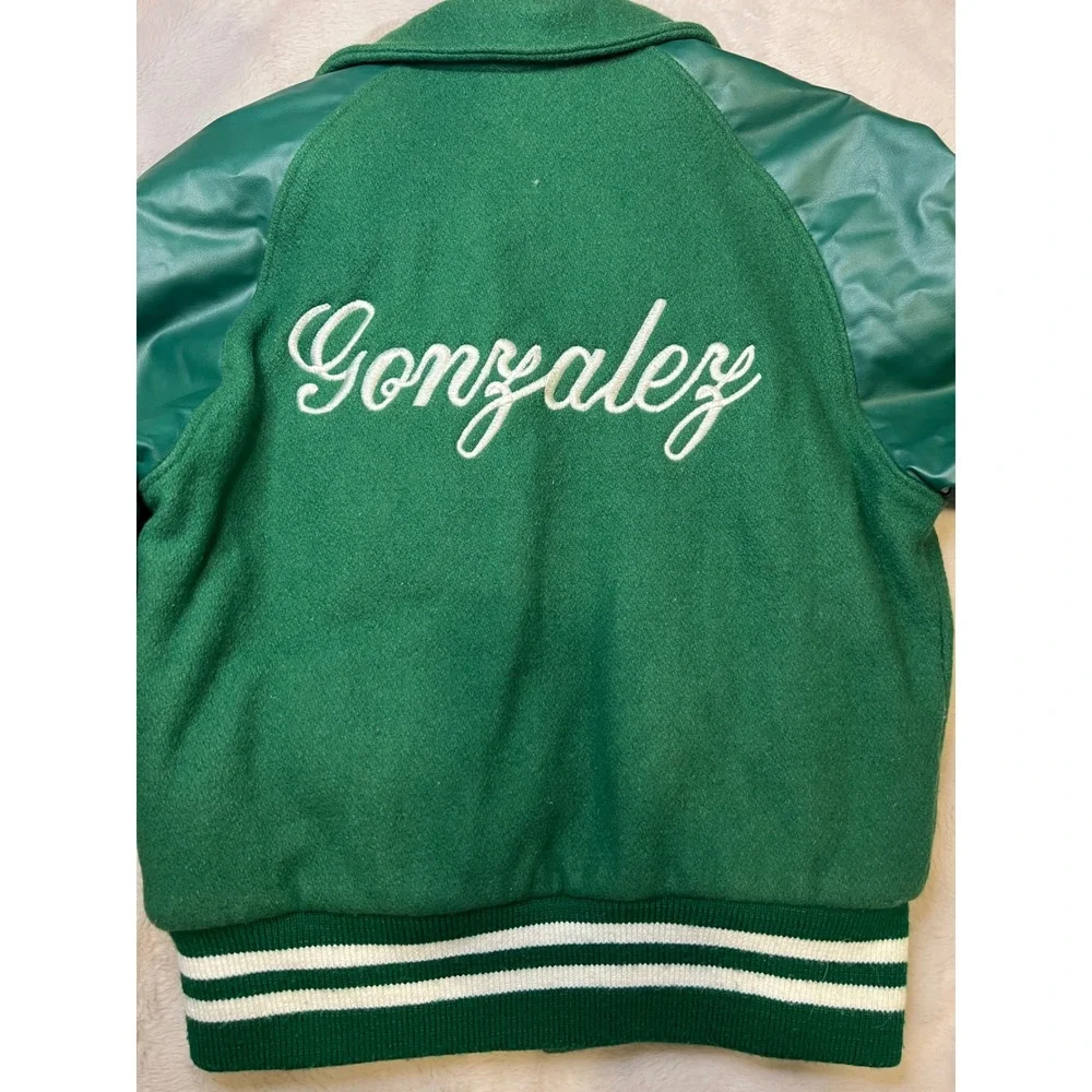 Meca Varsity Letterman Jacket Womens Small Green Gonzalez Stefany Good Vintage - Picture 7 of 9
